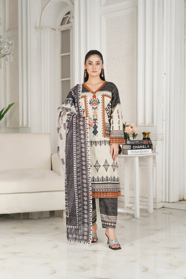 Pastel Peach 3-Piece Cotton Lawn Suit with Embroidery H