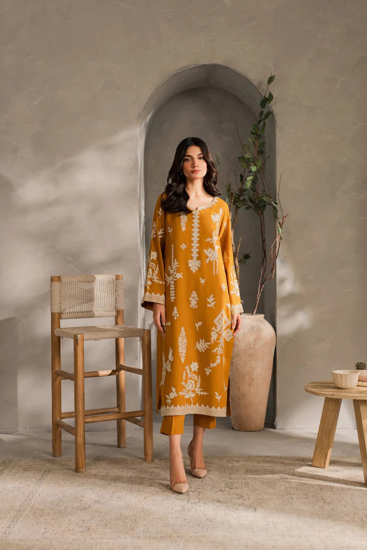 Mustard 3PC Embroidered Linen Suit 