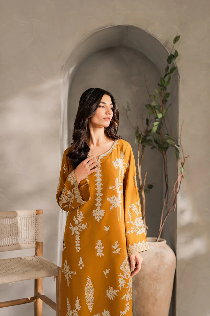 Mustard 3PC Embroidered Linen Suit 