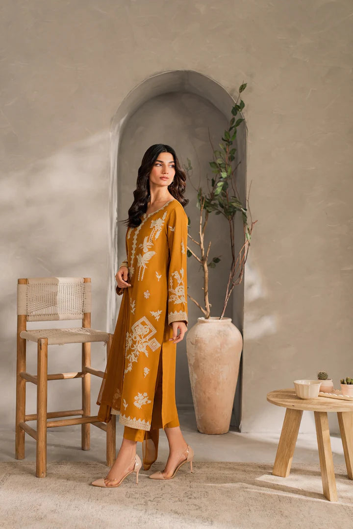Mustard 3PC Embroidered Linen Suit 