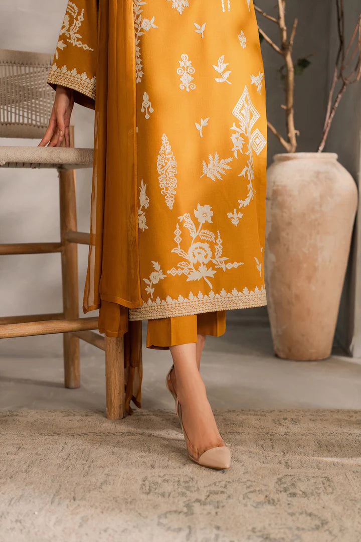 Mustard 3PC Embroidered Linen Suit 