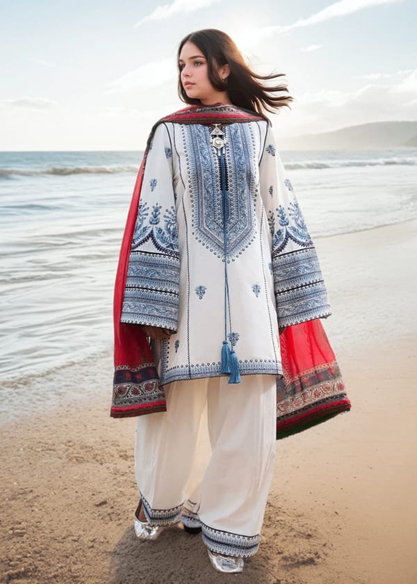 White Lawn Cotton Embroidered Kurta Set with Plazzo – Women