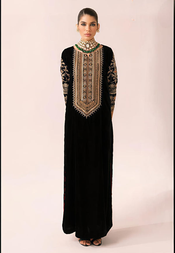 Velvet Embroidered Kaftan Long Shirt 3 Piece SS New Arrival