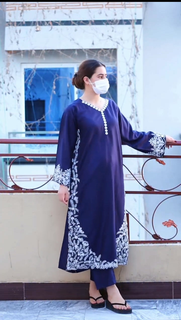 Blue Elegant Emb 2Pc