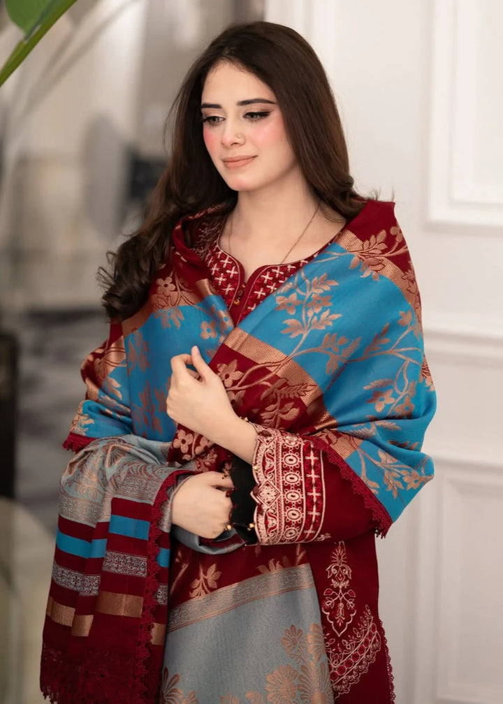 Maroon 3PC Embroidered Linen Set